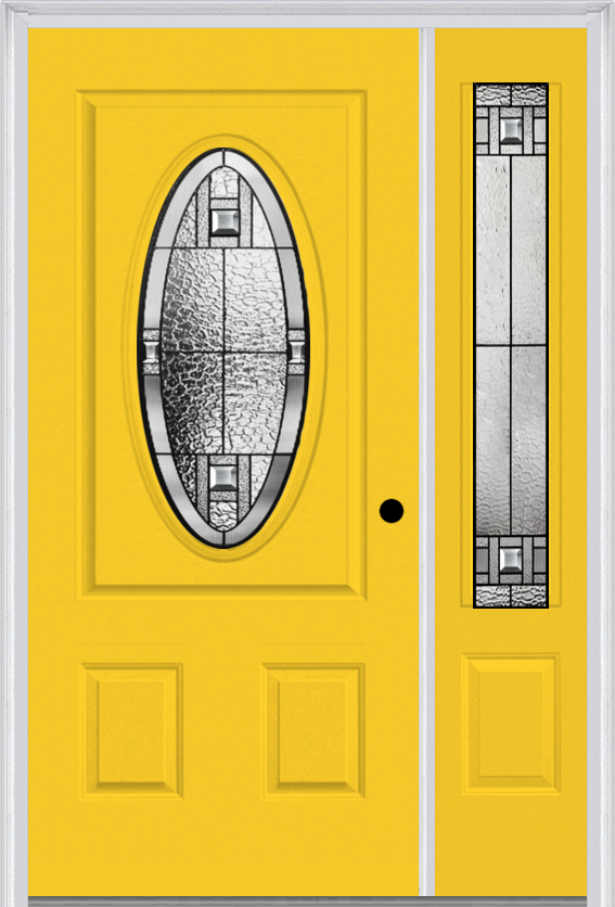 MMI SMALL OVAL 2 PANEL 3'0" X 6'8" FIBERGLASS SMOOTH NOBLE PATINA EXTERIOR PREHUNG DOOR WITH 1 NOBLE PATINA 3/4 LITE DECORATIVE GLASS SIDELIGHT 949